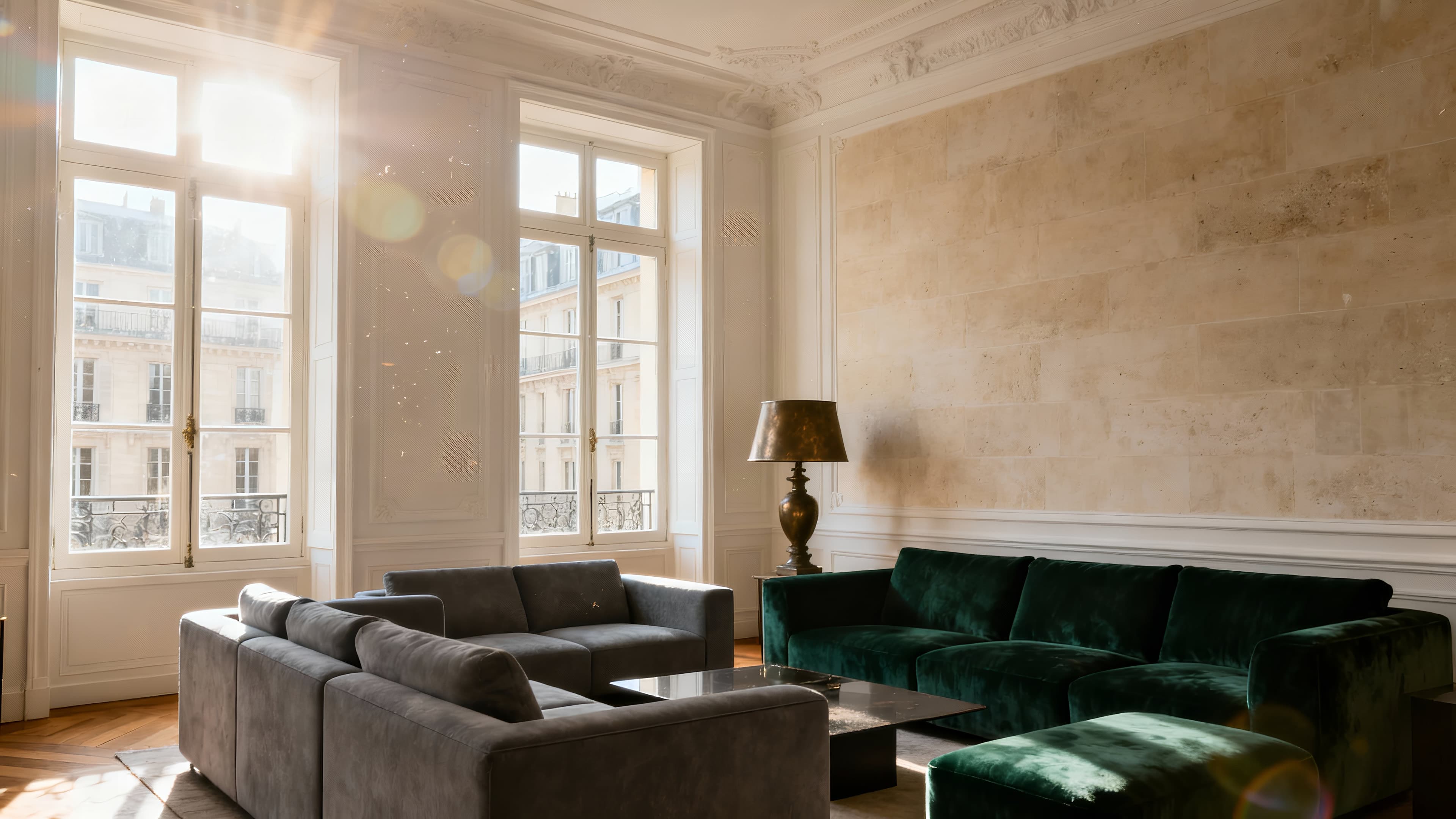 Sunlit prime residential salon.