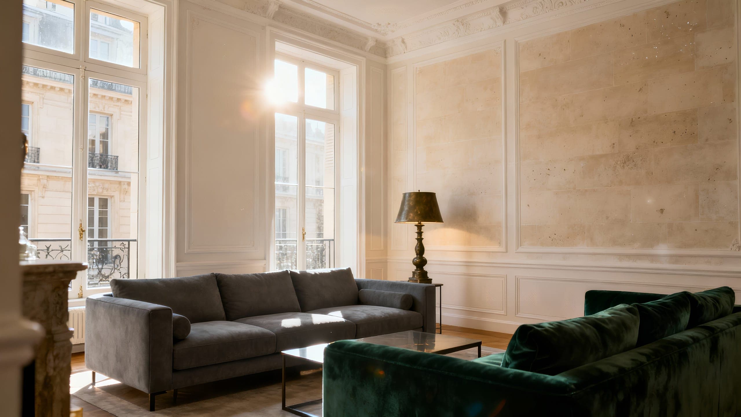 Principal drawing room with high ceilings, mouldings and natural light.